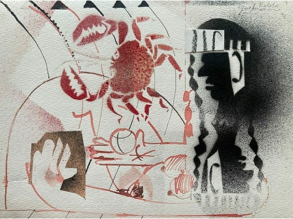 Cancer I, 1992, Spraycollage, ca. 25x33cm
