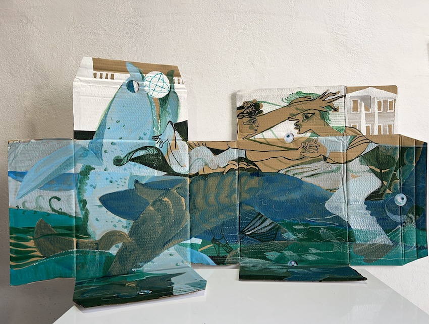 8. Delphine im Weißen Haus, 2025, Kartonage, 68x95cm
