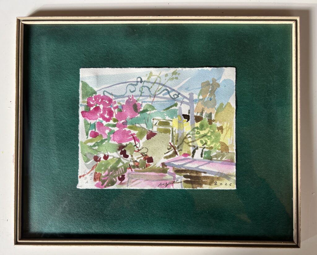 Gerahmte Gartenfülle, Aquarell, 2026, 13x16cm