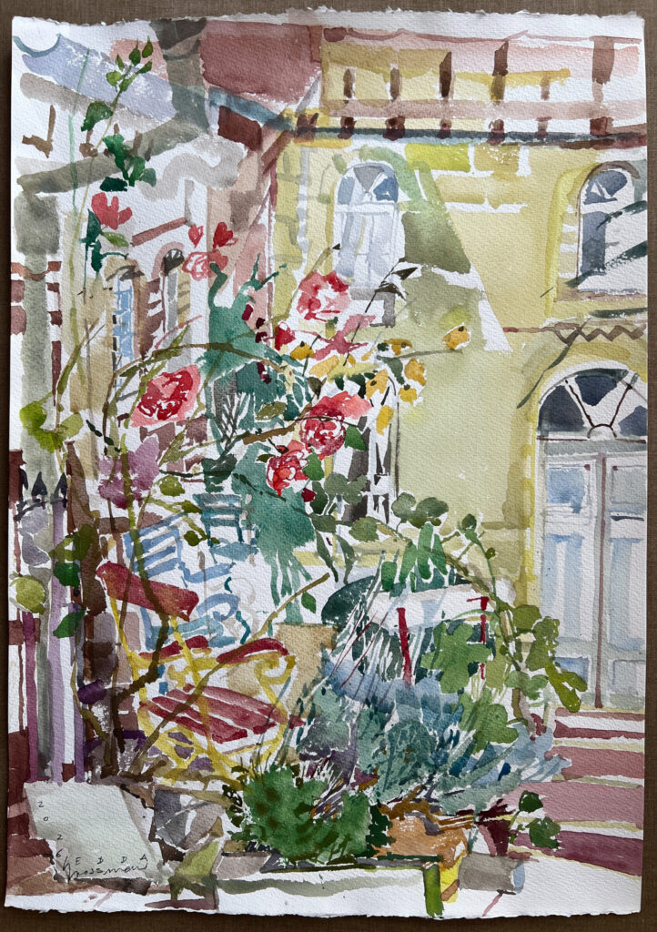 Hofgedicht, 2026, Aquarell auf Papier, 70x50 cm - Edda Grossman