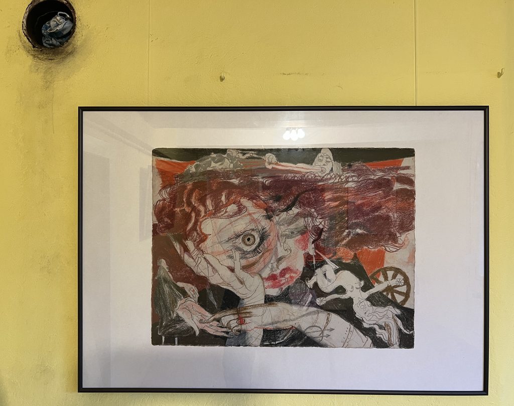 Zeichnung von Edda Grossman zur Landstörzerin Courasche im gelben Salon des Trutz Simplex