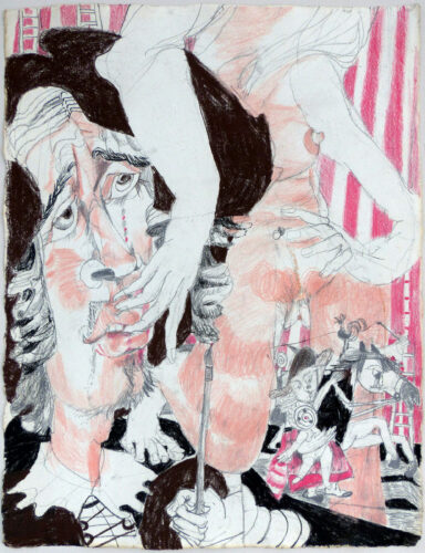 Trutz Simplex, Courasche im 15. Kapitel II, 2014, Kreide auf handgeschöpftem Papier, 65 x 50cm