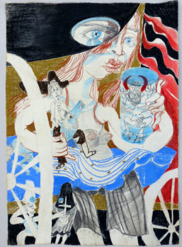 Trutz Simplex, Courasche im 18. Kapitel II, 2014, Kreide auf handgeschöpftem Papier, 65 x 50cm