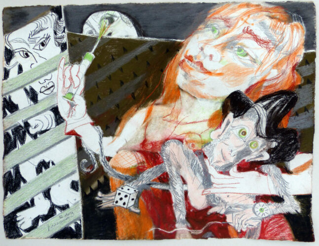 Trutz Simplex, Courasche im 20. Kapitel II,2014, Kreide auf handgeschöpftem Papier, 50 x 65cm