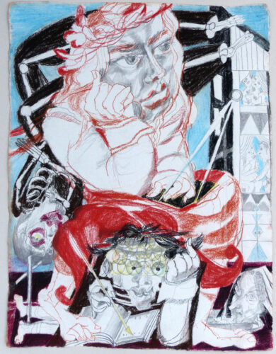 Trutz Simplex, Courasche im 23. Kapitel II,2014, Kreide auf handgeschöpftem Papier, 65 x 50cm