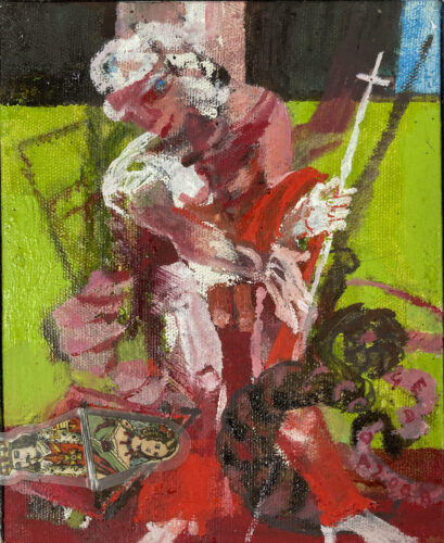 Rafaels heilige Margarita, 2009, Öl auf Leinwand, Assemblage, 27 x 22 cm