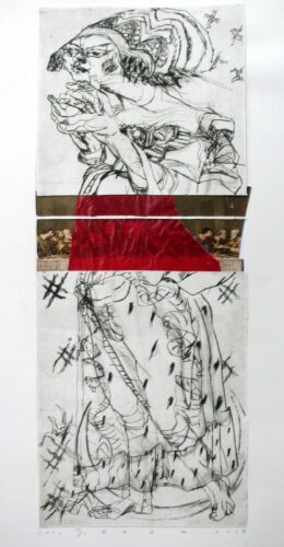 Santa Agnes (aus dem Zyklus "Die Bernauerin"), 20O8, Kaltnadelradierung, Collage, 79x54cm